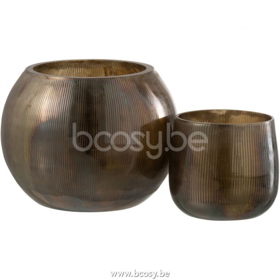 J Line Jline Jolipa 26651 Windlicht Lijnen Glas Donker Bruin Large