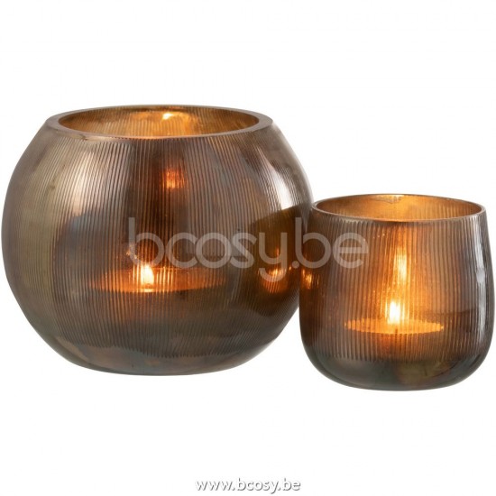 J Line Jline Hurricane Lines Glass Dark Brown Large tea lights holders