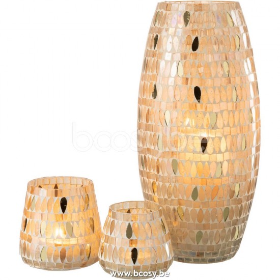 J Line Jline Hurricane Mosaic Glass Beige Large tea lights holders
