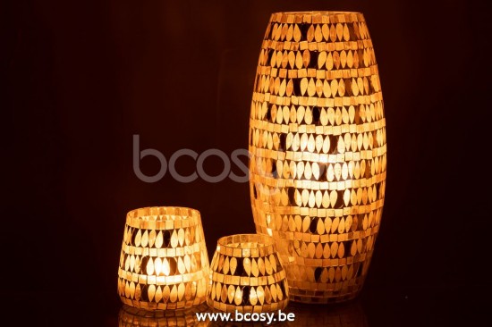 J Line Jline Windlicht Mosaik Glas Beige Large t lichthalter teelichtleuchter teelichte