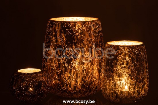 J Line Jline Windlicht Lise Glas Braun Gold Large t lichthalter teelichtleuchter teelichte