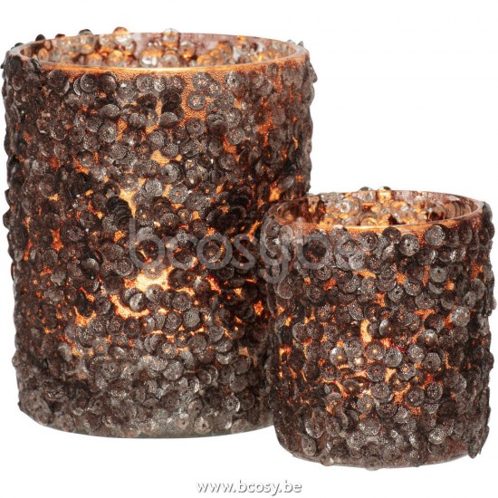 J Line Jline Tealight Holder Sequins Sugar Matte Dark Brown Large tea lights holders