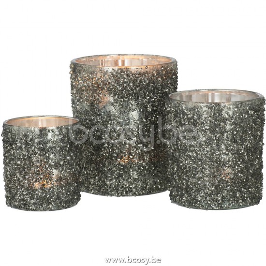 J Line Jline Tealight Holder Glitter Glass Smokey Grey Large tea lights holders
