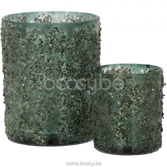 J Line Jline Jolipa 27164 T Lichthouder Fijne Steentjes Glas Grijs Groen Large