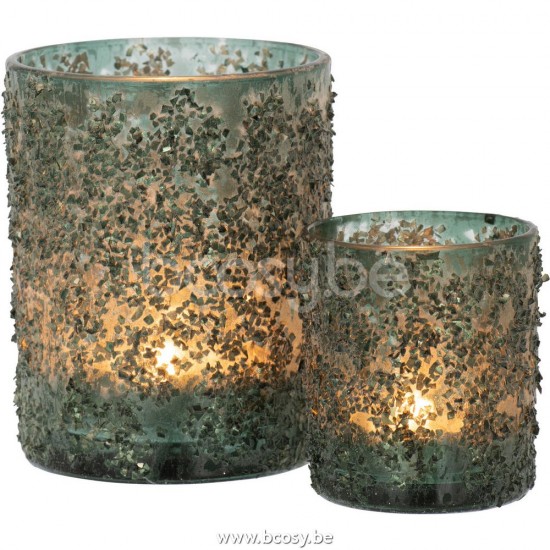 J Line Jline Tealight Holder Fine Stones Glass Grey Green Large tea lights holders