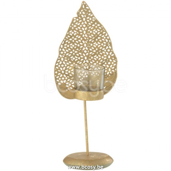 J Line Jline Jolipa 27469 T Lichthouder Blad Metaal Goud Small