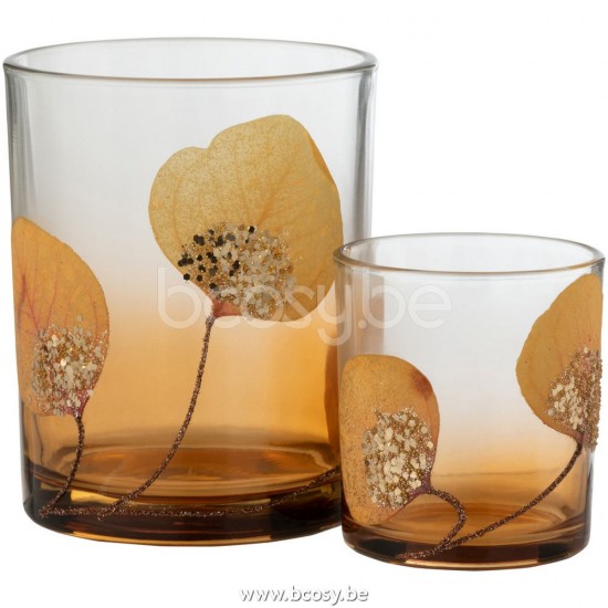 J Line Jline Jolipa 27732 T Lichthouder Gedroogd Blad Oker Glitter Medium