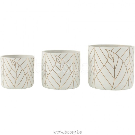cachepots de fleur Jolipa J Line Jline Cachepot Feuille Ceramique Blanc Or Large