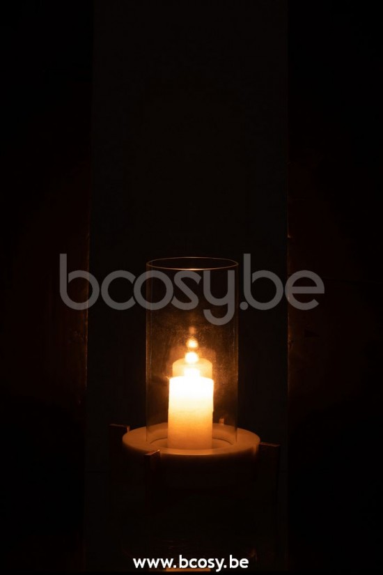 J Line Jline Jolipa 28770 Windlicht Glas Voet Marmer Metaal Grijs Champagne Small