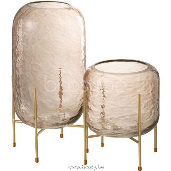 J Line Jline Jolipa 28884 Vaas Rond Op Voet Glas Bruin Goud Large