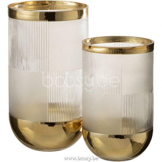 J Line Jline Jolipa 28902 Vaas Cylinder Motief Glas Transparant Goud Large