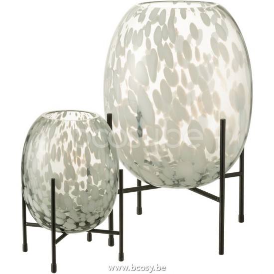 J Line Jline Jolipa 28952 Vaas Op Voet Spikkel Glas Grijs Wit Large