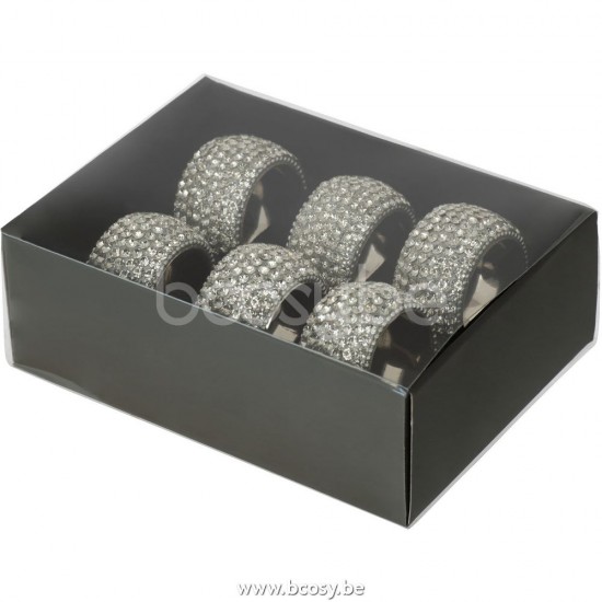ronds anneaux de serviette Jolipa J Line Jline Boite De 6 Anneaux De Service Diamant Aluminium Argent