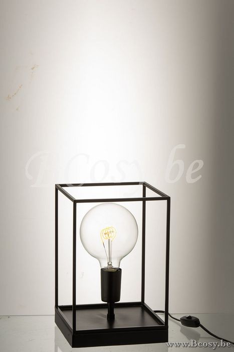 Éclairage Armatures Luminaires D'intérieur Pieds De Lampe Avec Abat Jour Lampes De Table Jolipa Jline Lampe 1 Ampoule Rectangulaire Cadre Metal Noir Small