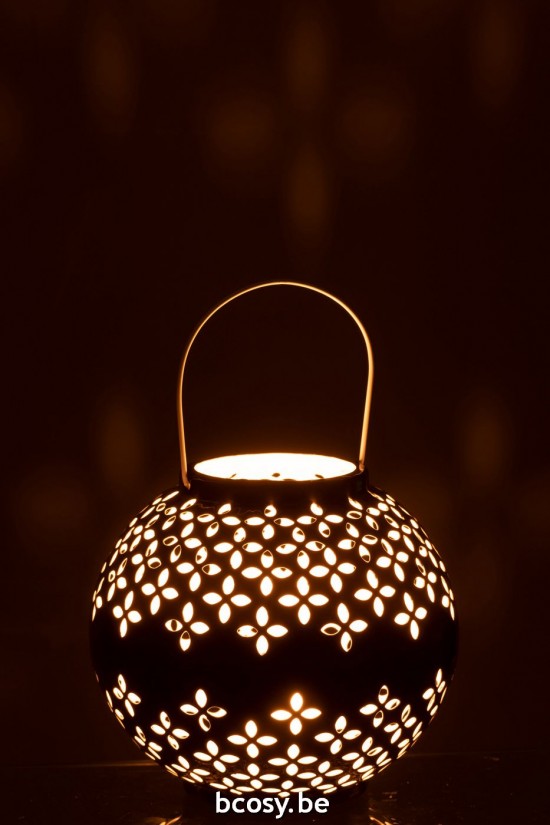 J Line lanternes photophores Jolipa Lanterne Boule Perfore Fer Noir.