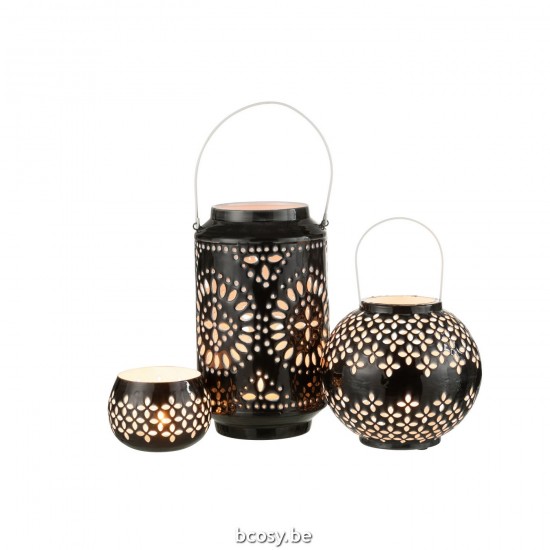 J Line Lantern High Perforated Iron Black lanterns.