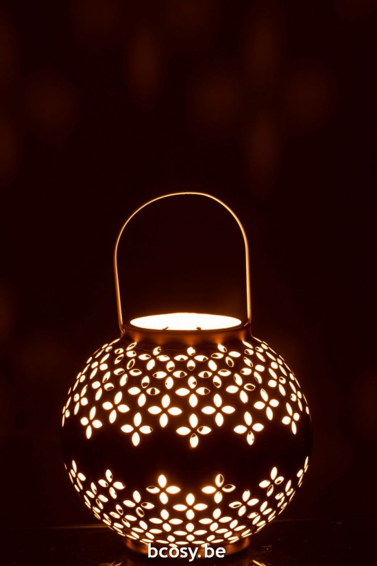 J Line lanternes photophores Jolipa Lanterne Boule Perfore Fer Ochre.