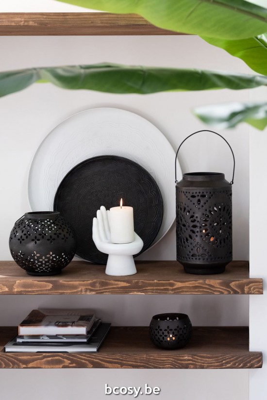 J Line Lanterna Palla Perforata Ferro Nero Opaco Linterna Bola Perforada Hierro Negro Mate.