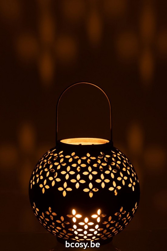 J Line lanternes photophores Jolipa Lanterne Boule Perfore Fer Noir Mat.