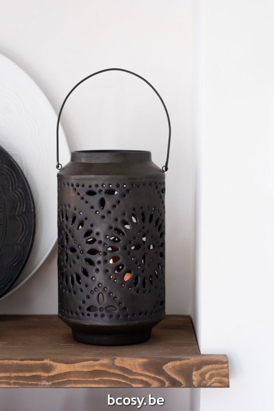 Jline Linterna Alta Perforada Hierro Negro Mate.