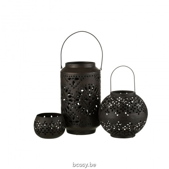 Jline Lantaarn Hoog Geperforeerd Ijzer Zwart Mat.