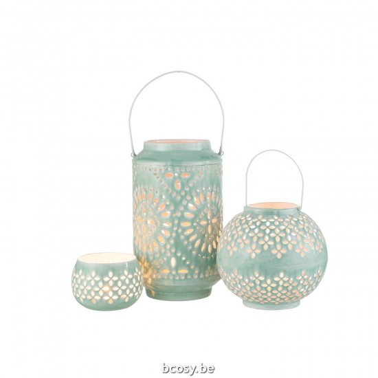 J Line Lantern High Perforated Iron Blue lanterns.
