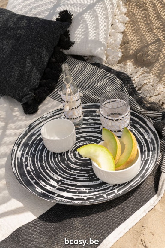 Jline Bandeja Redonda Clásica Hierro Blanco Negro.