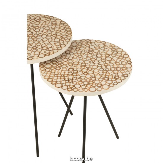 J Line tables d appoint bouts de canapé Jolipa Set De 2 Tables Gigognes Cercles Resine Marron Blanc.