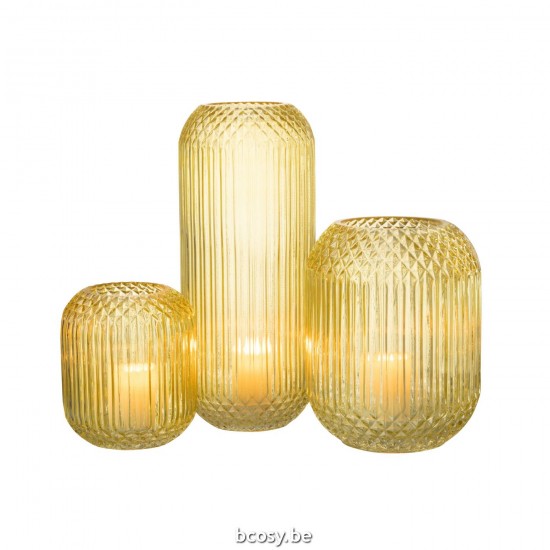 J Line Vase Right Cut Glass Yellow Large.