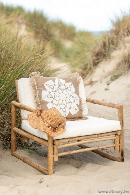 Jline Almohada Flor Abstracto Yute Natural Beis