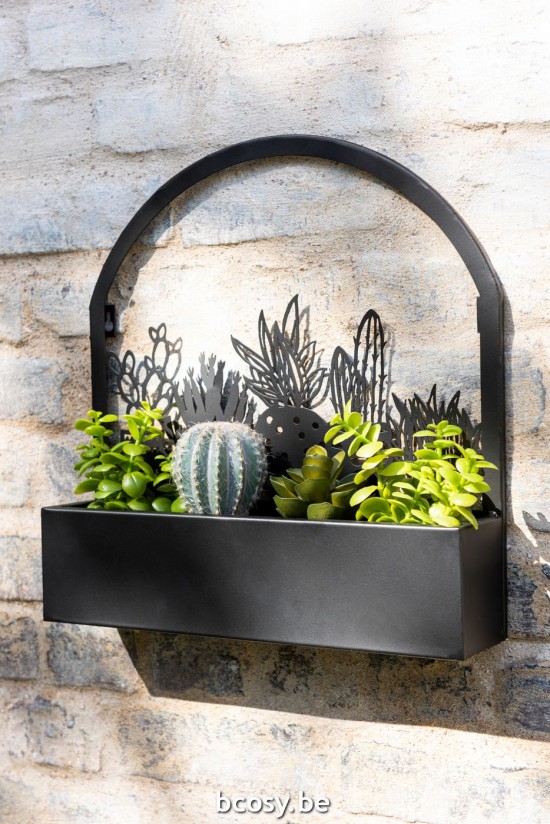 Jline Decoración De Pared Maceta De Flores Cactus Metal Negro.