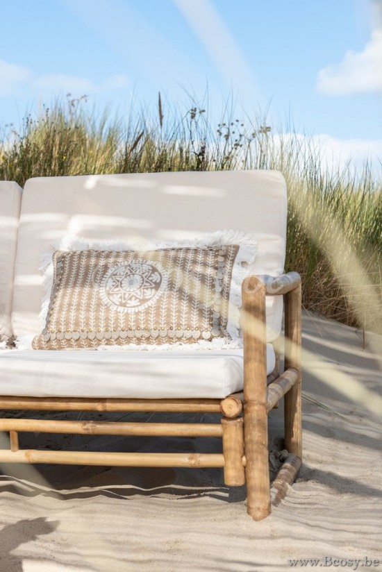 Jline Almohada Rectangular Patrono Con Monedas Yute Natural Beis