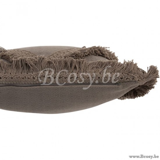 coussins Jolipa Jline Coussin Franges Carre Coton Taupe