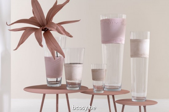 Jline Vase Delph Glass Transparent Pink Medium.