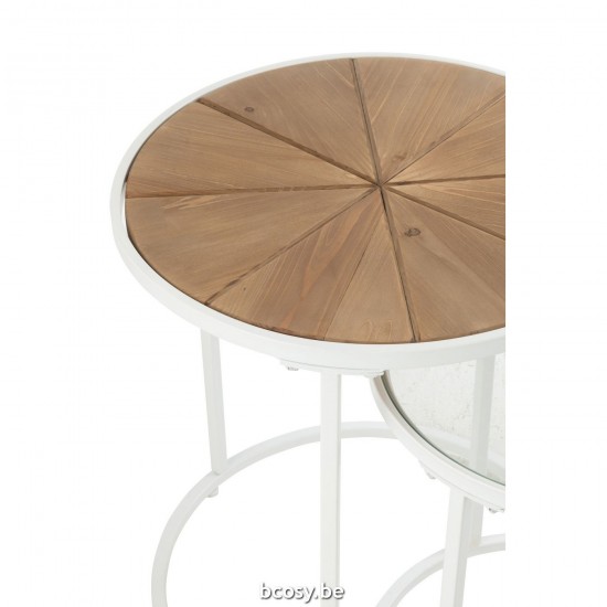 J Line tables d appoint bouts de canapé Jolipa Set De Deux Tables Basses Lounge Metal Bois Blanc Naturel.