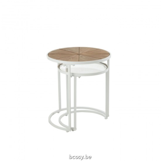 J Line Set Of 2 Sidetables Lounge Metal Wood White Natural nested side tables sidetables.