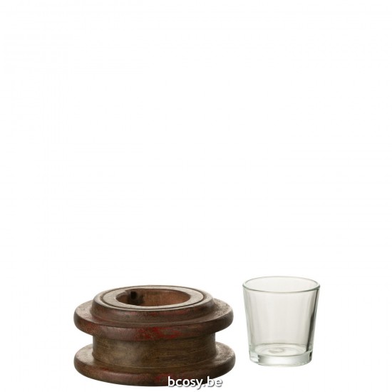 Jline Theelichthouder Haspel Hout Bruin.