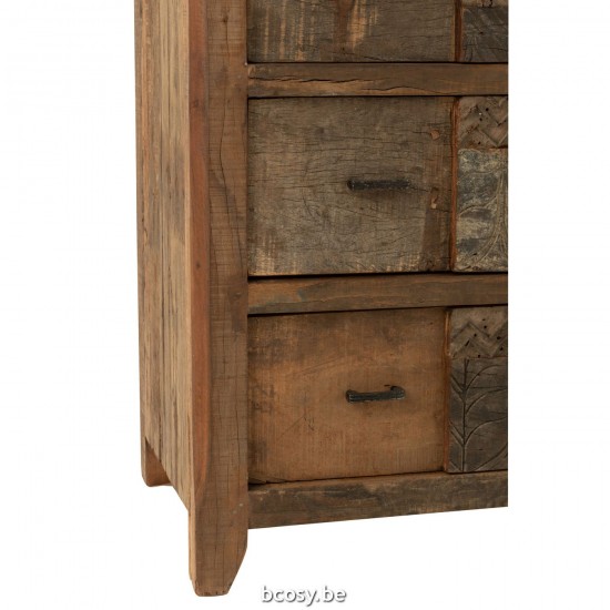 J Line Cabinet Vintage Wood Brown cabinets with drawers.