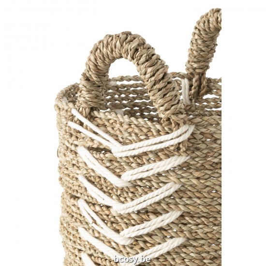 Jline Set Van Twee Manden Chevron Raffia Wit Naturel.