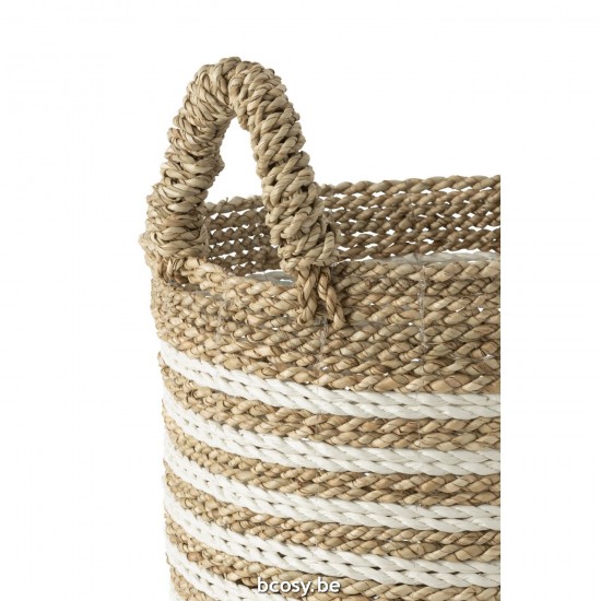 J Line paniers de rangement Jolipa Set 3 Panier Raye Raffia Blanc Naturel.