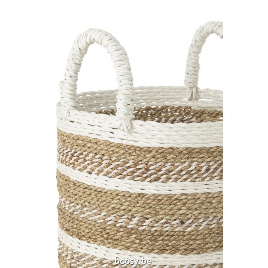 J Line paniers de rangement Jolipa Set 3 Panier Caro Raffia Blanc Naturel.