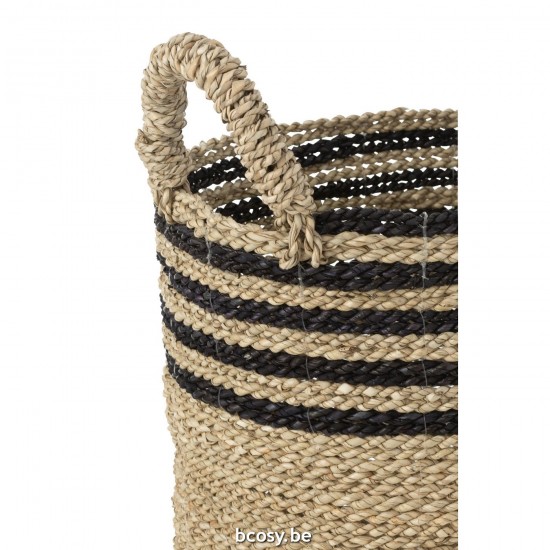J Line paniers de rangement Jolipa Set 3 Panier Aline Raffia Noir Naturel.