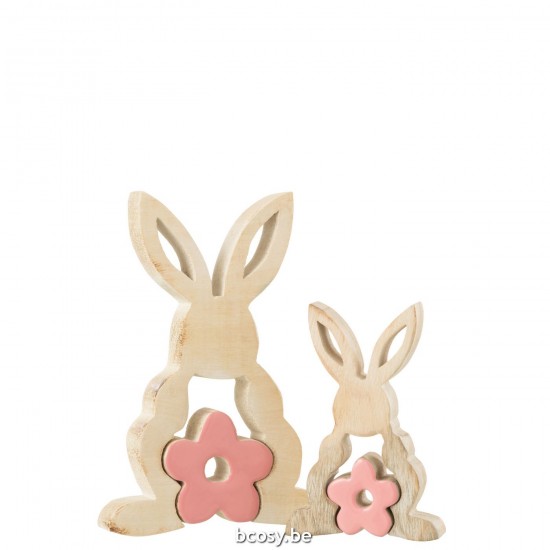 J Line lapins statuettes Jolipa Lapin Fleur Milieu Bois Rose Large.