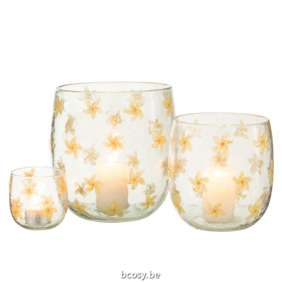 J Line Hurricane Flowers Glass Yellow Large tea lights holders.