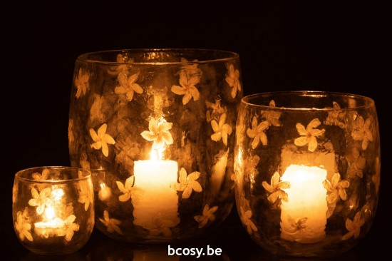 Jline Windlicht Blumen Glas Gelb Large t lichthalter teelichtleuchter teelichte.