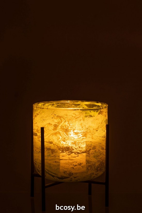 J Line lanternes photophores Jolipa Photophore Debout Verre Acier Marbre Vert Medium.