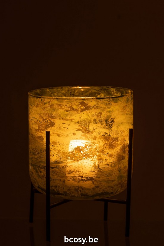 J Line lanternes photophores Jolipa Photophore Debout Verre Acier Marbre Vert Large.