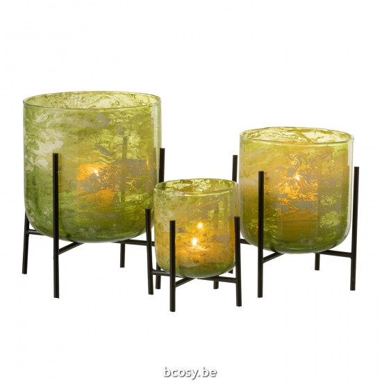 J Line Hurricane Stand Glass Iron Marble Green Large lanterns hurricanes.