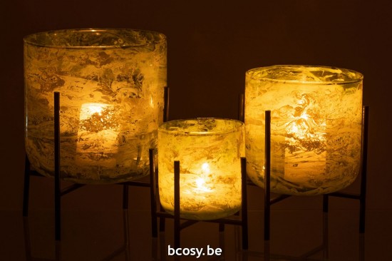 Jline Windlicht Basis Glas Eisen Marmor Grün Large lanternen.