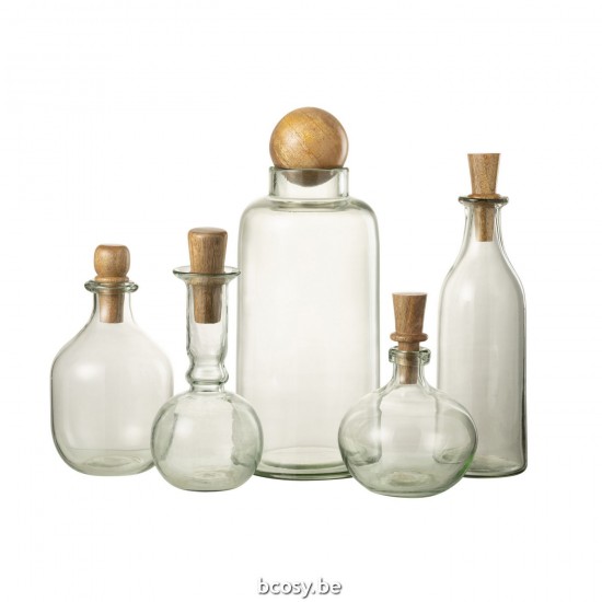 J Line bouteilles Jolipa Vase Boule Bouchon Verre Bois Transparent.